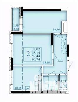 2-к квартира, строящийся дом, 59м2, 6/25 этаж