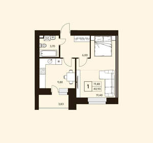 1-к квартира, вторичка, 41м2, 8/10 этаж