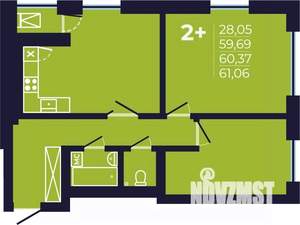 2-к квартира, строящийся дом, 60м2, 11/25 этаж