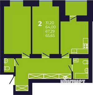 2-к квартира, строящийся дом, 66м2, 7/12 этаж