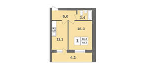1-к квартира, вторичка, 41м2, 8/12 этаж