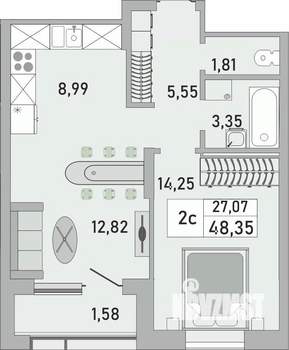 2-к квартира, вторичка, 48м2, 13/24 этаж