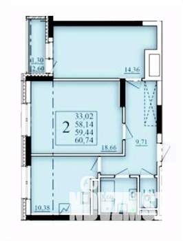 2-к квартира, строящийся дом, 59м2, 3/25 этаж
