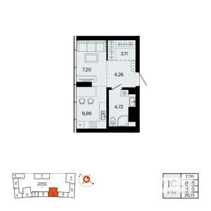 1-к квартира, вторичка, 26м2, 13/31 этаж