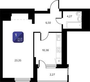 1-к квартира, вторичка, 47м2, 13/25 этаж