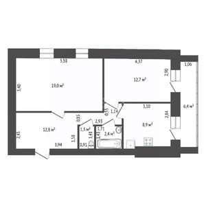 2-к квартира, вторичка, 60м2, 1/3 этаж