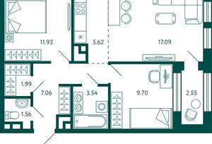 2-к квартира, строящийся дом, 60м2, 11/27 этаж