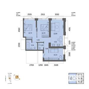 4-к квартира, вторичка, 74м2, 31/32 этаж