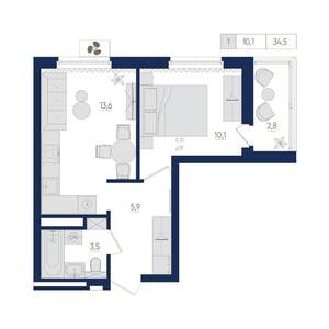 1-к квартира, вторичка, 35м2, 14/22 этаж