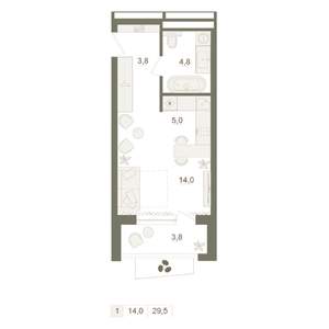 1-к квартира, вторичка, 30м2, 25/25 этаж