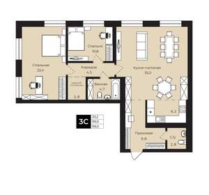 2-к квартира, вторичка, 99м2, 13/25 этаж