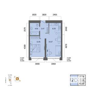 2-к квартира, вторичка, 44м2, 15/32 этаж