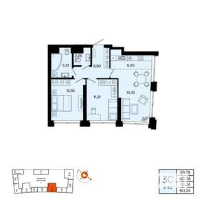 3-к квартира, вторичка, 60м2, 9/31 этаж