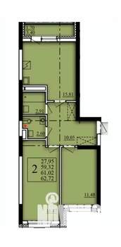 2-к квартира, вторичка, 61м2, 6/21 этаж