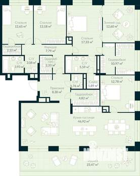 4-к квартира, вторичка, 175м2, 10/10 этаж