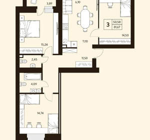3-к квартира, вторичка, 82м2, 9/10 этаж