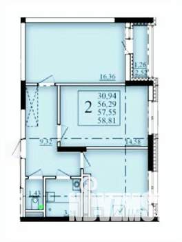 2-к квартира, строящийся дом, 58м2, 18/25 этаж