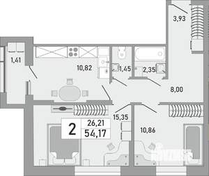 2-к квартира, строящийся дом, 54м2, 22/24 этаж