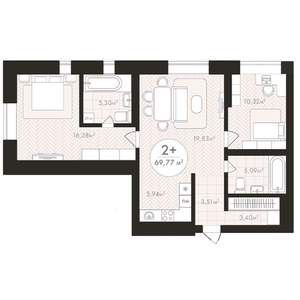 2-к квартира, строящийся дом, 70м2, 18/24 этаж