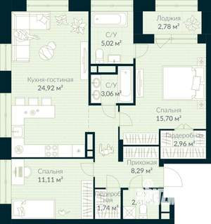2-к квартира, вторичка, 77м2, 8/10 этаж