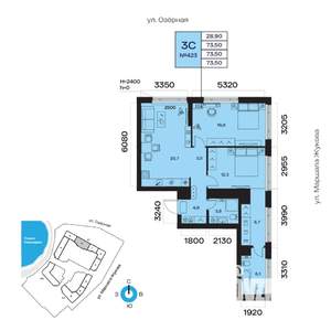 3-к квартира, вторичка, 74м2, 28/32 этаж