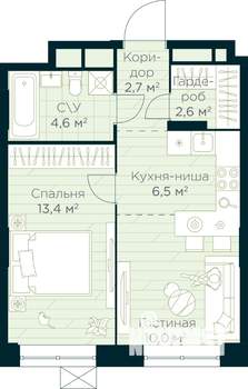1-к квартира, строящийся дом, 40м2, 13/30 этаж