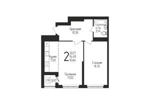2-к квартира, строящийся дом, 56м2, 10/25 этаж