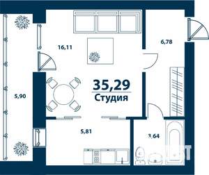 1-к квартира, вторичка, 35м2, 1/5 этаж