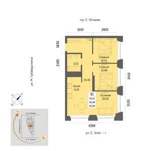 3-к квартира, вторичка, 62м2, 14/32 этаж
