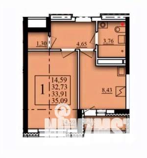 1-к квартира, строящийся дом, 34м2, 7/21 этаж