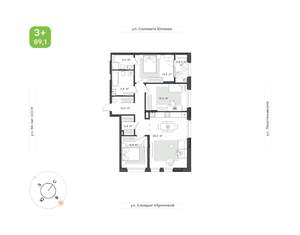 3-к квартира, вторичка, 89м2, 8/12 этаж
