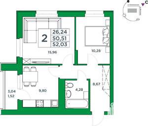2-к квартира, вторичка, 51м2, 17/20 этаж