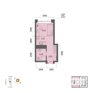 1-к квартира, вторичка, 23м2, 22/32 этаж