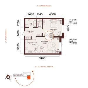 2-к квартира, вторичка, 57м2, 21/32 этаж