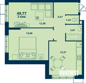 2-к квартира, вторичка, 50м2, 13/24 этаж