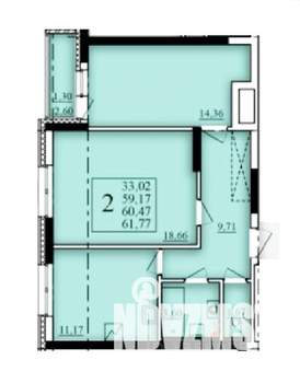 2-к квартира, строящийся дом, 60м2, 2/25 этаж