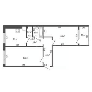 2-к квартира, вторичка, 54м2, 1/9 этаж