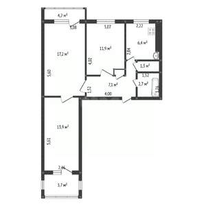 3-к квартира, вторичка, 65м2, 6/9 этаж