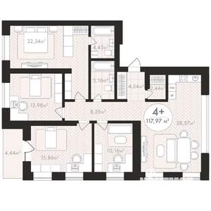 4-к квартира, строящийся дом, 118м2, 24/24 этаж