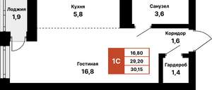 Студия квартира, вторичка, 30м2, 13/25 этаж