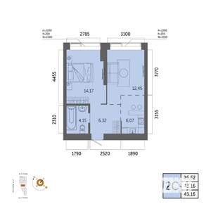 2-к квартира, вторичка, 43м2, 13/32 этаж