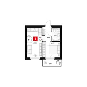 1-к квартира, вторичка, 36м2, 3/15 этаж