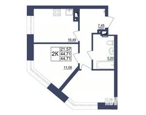 2-к квартира, строящийся дом, 45м2, 7/34 этаж