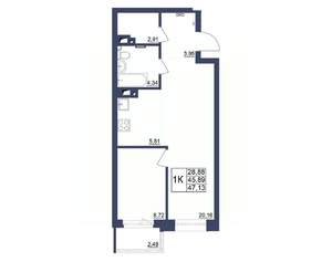 1-к квартира, строящийся дом, 47м2, 24/34 этаж