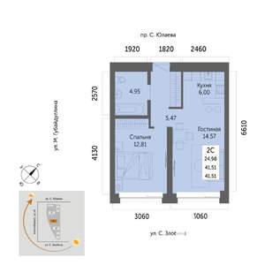 2-к квартира, вторичка, 42м2, 19/32 этаж