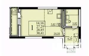 1-к квартира, строящийся дом, 29м2, 14/25 этаж