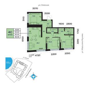 4-к квартира, вторичка, 80м2, 26/32 этаж