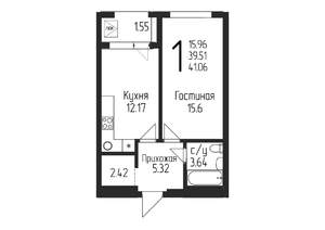 1-к квартира, строящийся дом, 41м2, 16/24 этаж