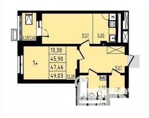 1-к квартира, вторичка, 47м2, 3/25 этаж