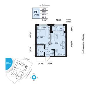 2-к квартира, вторичка, 42м2, 8/32 этаж